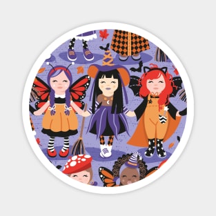 Witches dance // pattern // lilac background red orange and purple halloween fantasy costumes Magnet